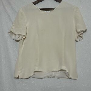 Talbots Cream Puff Sleeve Blouse with Crew Neck and Boxy Relaxed Fit